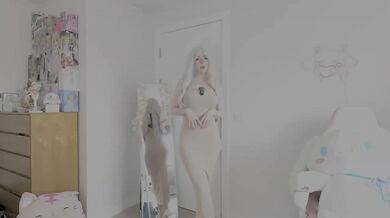 egirl egirl anime cosplay cosplay skims bodysuit huge fake tits blonde destroyed choked gushing