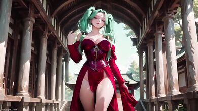 Greeneyed Warlock in Red Armor gets her tight cunt pounded raw in the arcade