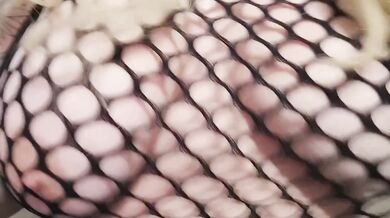 Blonde curvy goddess rides POV in netted shirt with massive tits bouncing