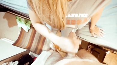 Latina teen runs past me in tight jeans and strokes me straight to climax