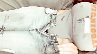 Latina teen runs past me in tight jeans and strokes me straight to climax