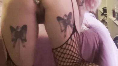4 mins of a solo girl masturbating with big boobs using dildo and butt plug