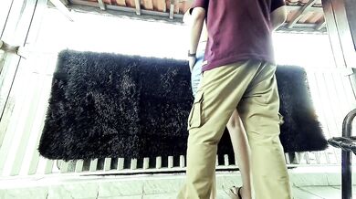 Couple gets wild on balcony during party fucking a stranger in sundress