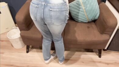 Soaked jeans dripping from masturbation Asian solo girl shows off