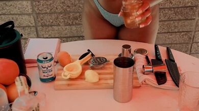 August Skye whips up naughty Coconut Cocktails slurping solo till glass drip