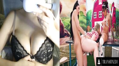 Thirsty for futanari creamy milk trashed by 2 huge dicks deepthroat DP