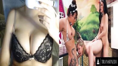 Thirsty for futanari creamy milk trashed by 2 huge dicks deepthroat DP