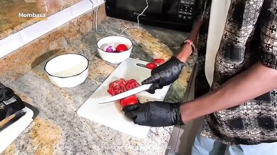 Loud moaning ebony African wife gets destroyed in kitchen doggystyle