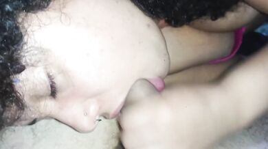 Ebony POV sloppy wet licking deep throat gagging & insane deep swallow