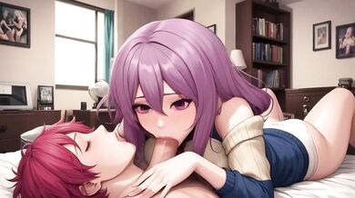 Pure filthy deepthroat with massive boobs purple hair sloppy blowjob creampie