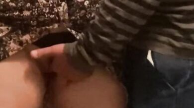 Flashing her dripping pussy for public fingering