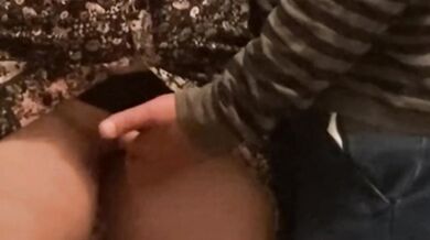 Flashing her dripping pussy for public fingering