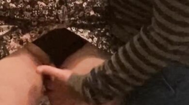 Flashing her dripping pussy for public fingering