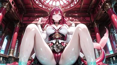 Redhead Mermaid Queen gets her forbidden feast in the underwater palace while black kimono stays soaked