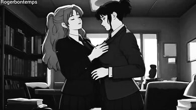 Lesbian coworker squirt scissoring in office cartoon hentai