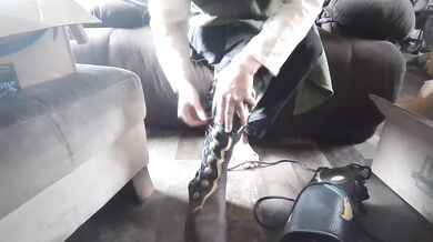 Knees shake in leather moccasins