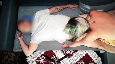 British milf gets throat fucked while hubby showers