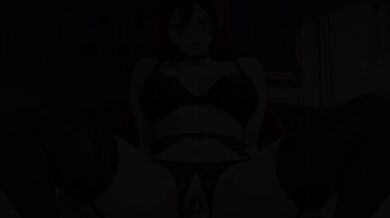 Crimson-haired vampire gets ruined in lace and stockings hentai