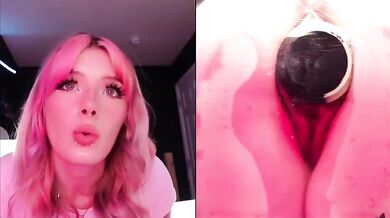 Small pussy stretched by huge dildo until dripping destroyed