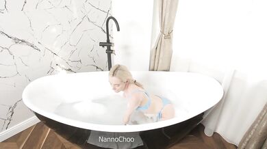 Cute redhead stripped for ASMR in bubbly bath teased alone