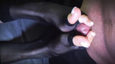 I love it when she wears nylon stockings Destroyed cumshot footjob worship