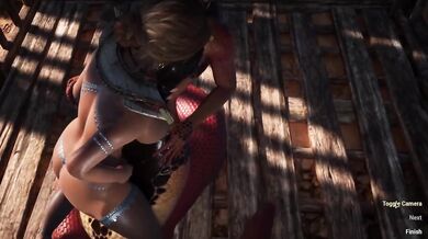 Snake gets bred by huge cock cum in hentai creampie
