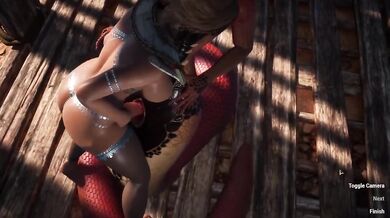 Snake gets bred by huge cock cum in hentai creampie