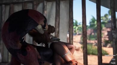 Snake gets bred by huge cock cum in hentai creampie