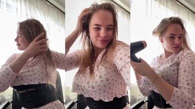 Slutty blonde plus size babe gushes on her huge natural tits while solo fucking herself raw