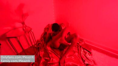 Masked Lesbian Seduction in the Red Room Ebony Bikini Bondage