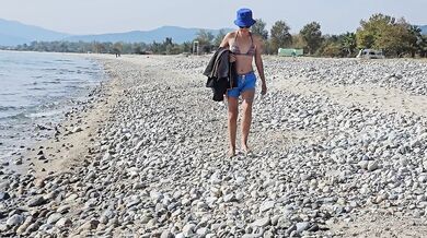 Totally NAKED YOGA on Public Beach