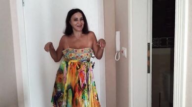Double cumshot of the neighbor's wife while her husband jerks off at home!