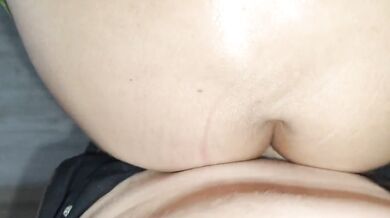 Double cumshot of the neighbor's wife while her husband jerks off at home!