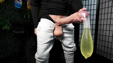 Massive Cock self sucking and fills condom with Cum and Piss VS World Biggest Cock