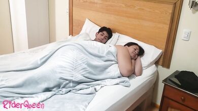 Stepmother and stepson. Risky creampie on the bed home alone