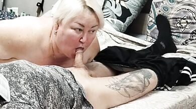 mother-in-law gives blowjob for a portion of sperm