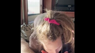 Blonde with dreads and sexy ass sucks my cock really good while on holiday traveling
