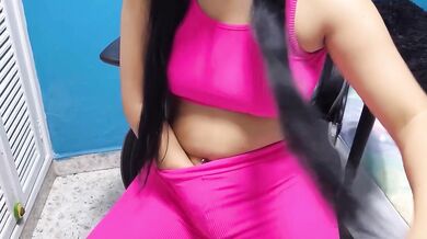 Latina squirts hard in tight leggings until her mom hears