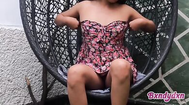 Latina POV solo slut finger banging in garden gets juicy