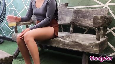 Latina home alone in miniskirt POV gets hot and bothered playing in the garden