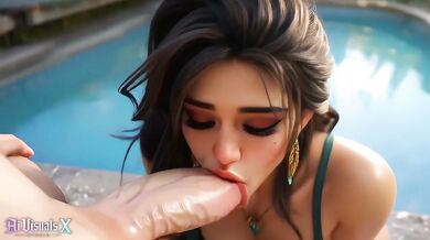 Latina facial ruined by 3D animated blowjob worship BWC POV