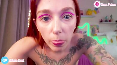 Red headed teen screams while teasing herself with new camera filters