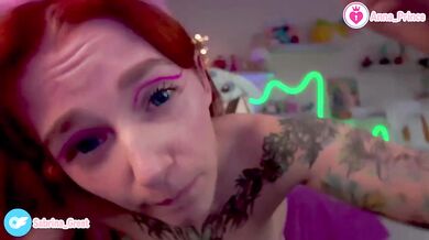 Red headed teen screams while teasing herself with new camera filters