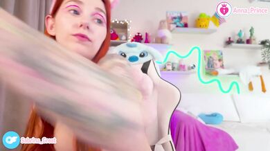 Red headed teen screams while teasing herself with new camera filters