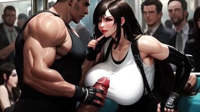 Tifa’s tits bounce on the train then choke her hard