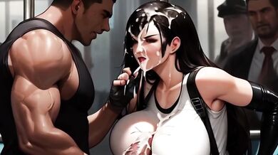 Tifa’s tits bounce on the train then choke her hard