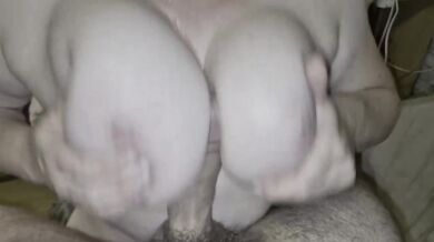 Wife's huge natural tits ruined by rough tit fucking