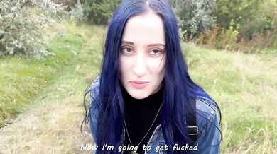 Public sex with a stranger creampie in the forest her big tits bouncing hard