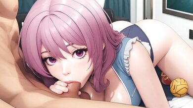 Pink hair wet pussy spread legs hardcore POV blowjob cumshot deepthroat