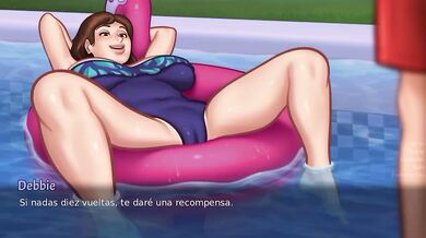 Debbie's dripping pool cum fest with her stepson raw animated hentai game